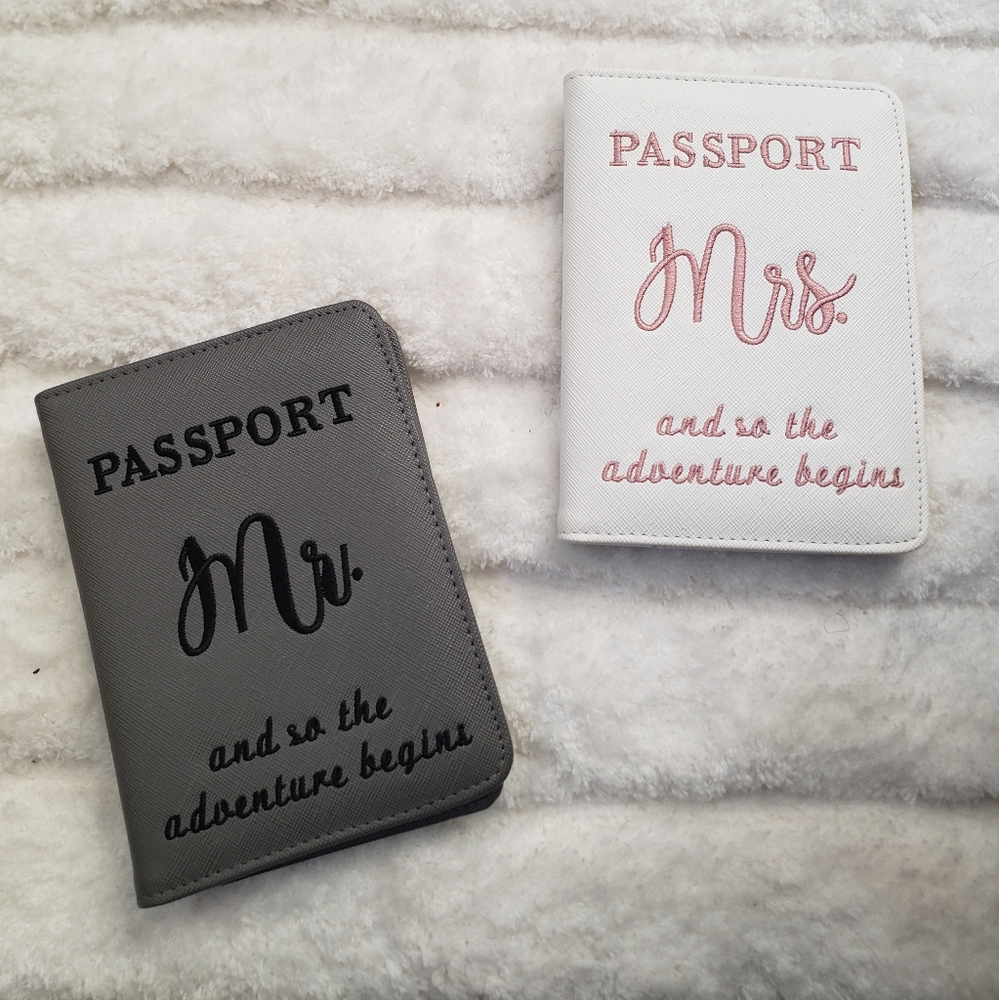 Mr. & Mrs. White and Gray Passport Book Holders
